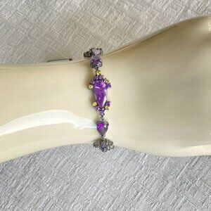 Fifth Avenue Amethyst Topaz Crystal Gun Metal Victorian Style Bracelet NWT​​​